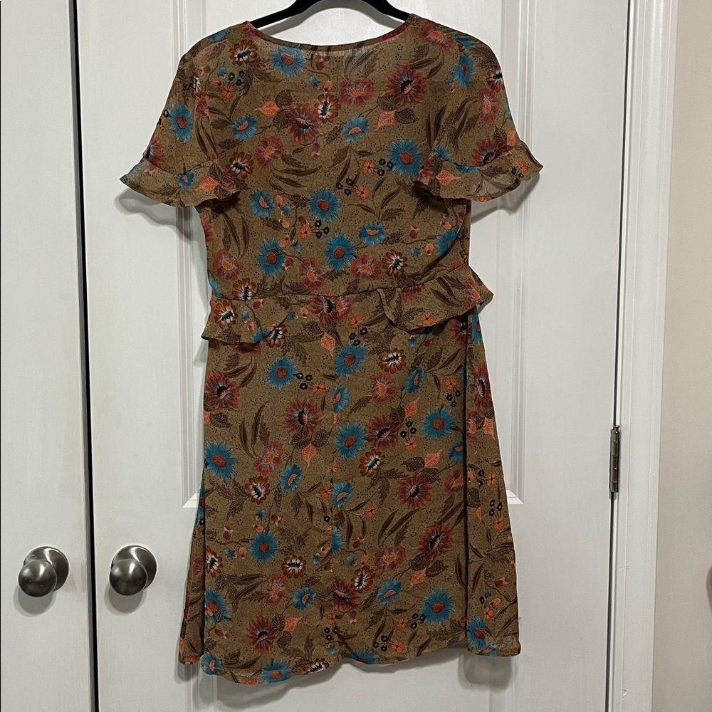 Molley Bracken Brown Peplum Waist Floral Dress Sz Small - Picture 4 of 6